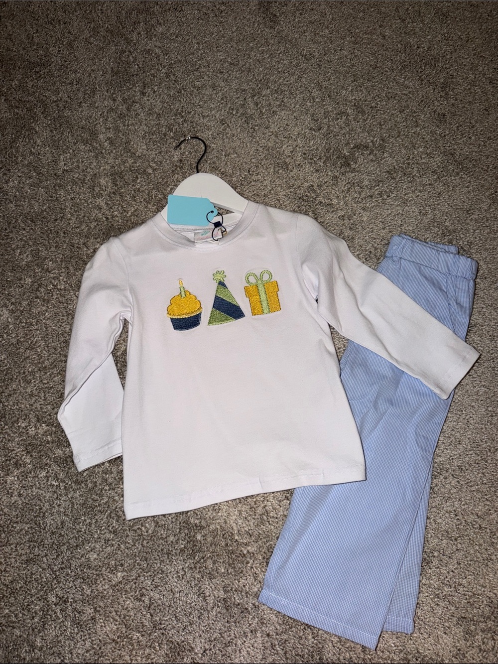 NWT White & Light Blue Kids Birthday Appliqué Boutique Set